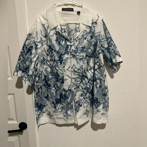 Authentic Louis Vuitton White and Blue Patterned Shirt